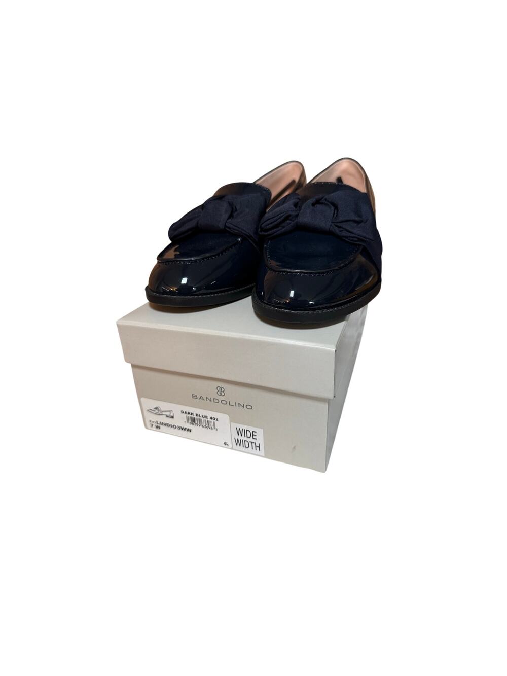 Bandolino Lindio Bow Block Heel Loafer Navy Blue Slip On Women’s Size 7M